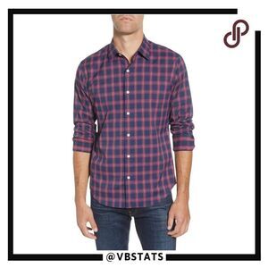Bonobos Slim Fit Check Button-Up Performance Sport Shirt XL Slim Fit Red/Navy‎